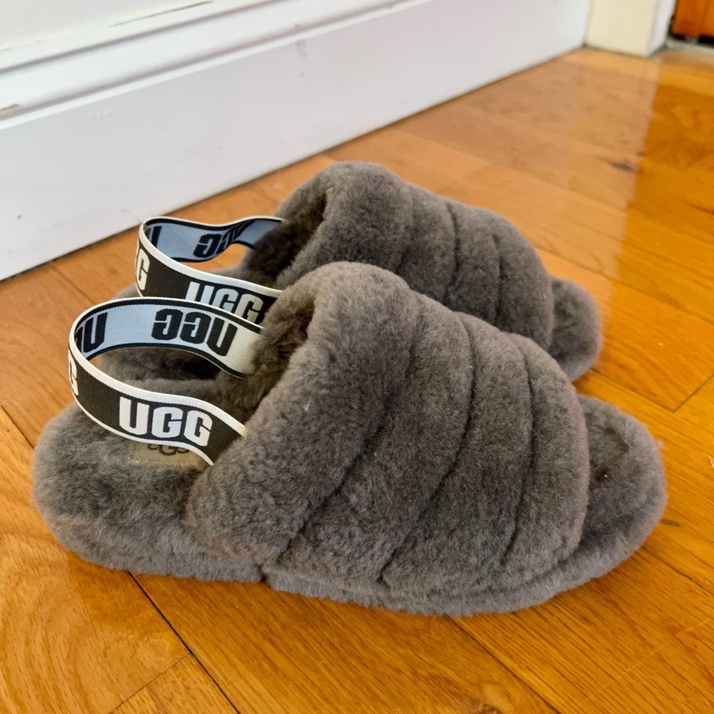 Ugg Fluff Yeah Grey Platform Slides Slippers